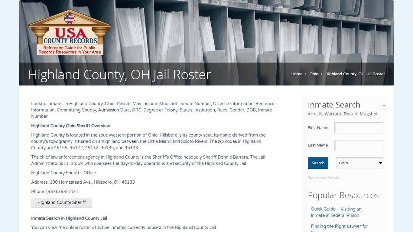 Highland County, OH Jail Roster | Name Search